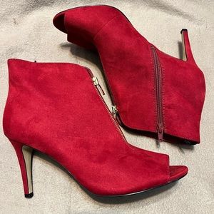 Red Suede-like Peep Toe Booties by Marc Fisher-Sz 11
